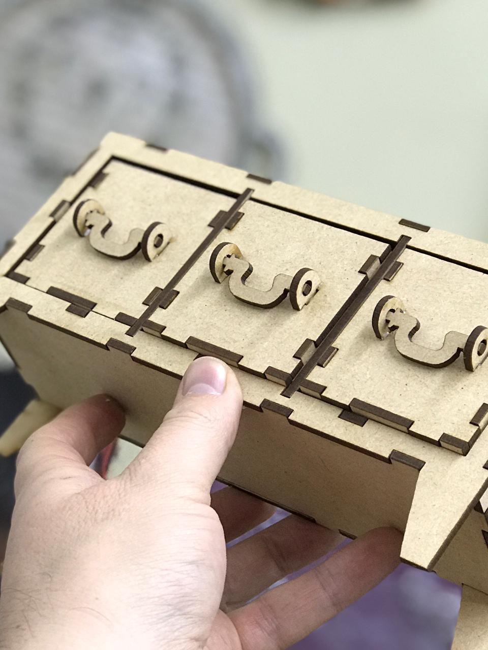 Cajonera 3 Cajones MDF 3mm 19x5.5x10 Desarmada 003